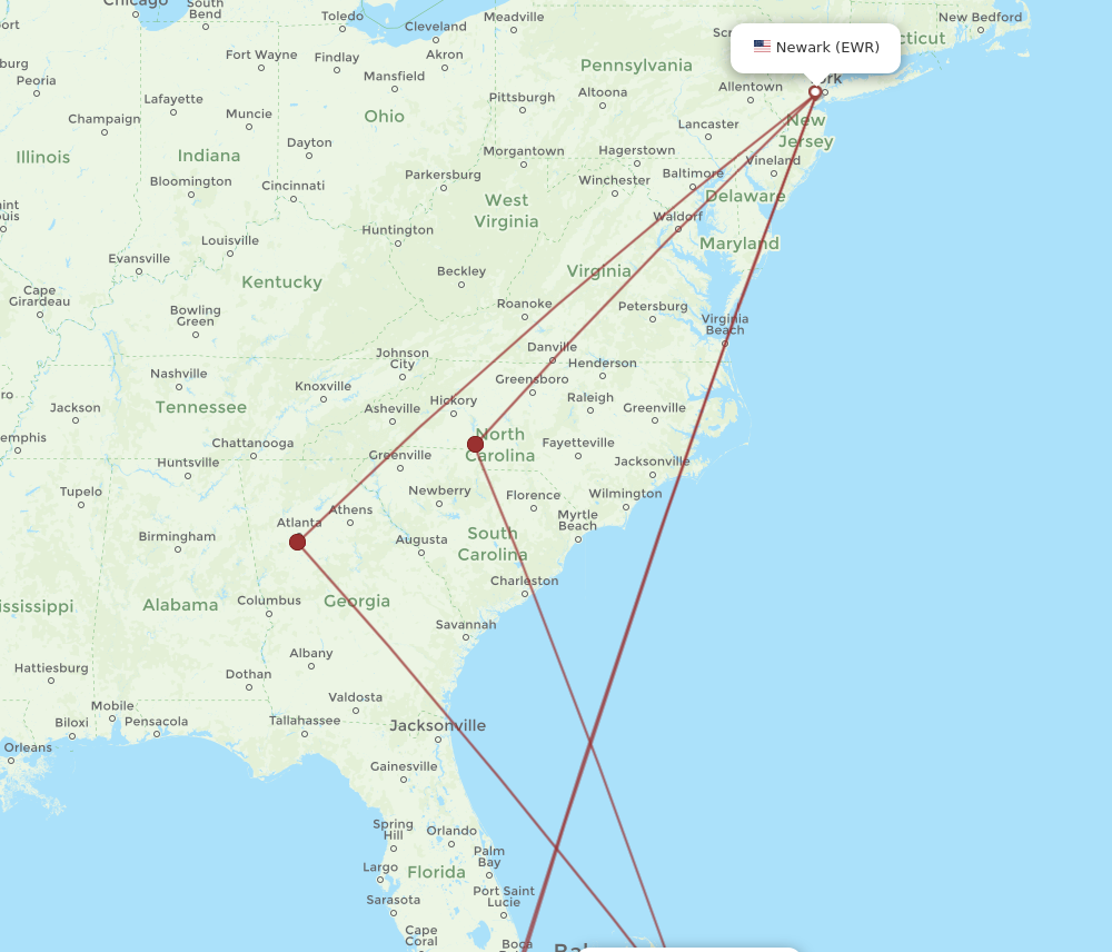 EWR to ELH flights and routes map