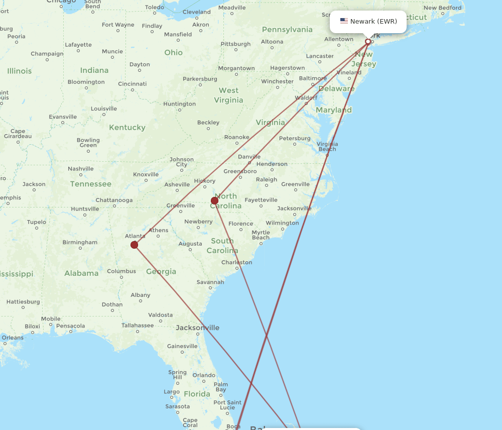 EWR-ELH flight routes