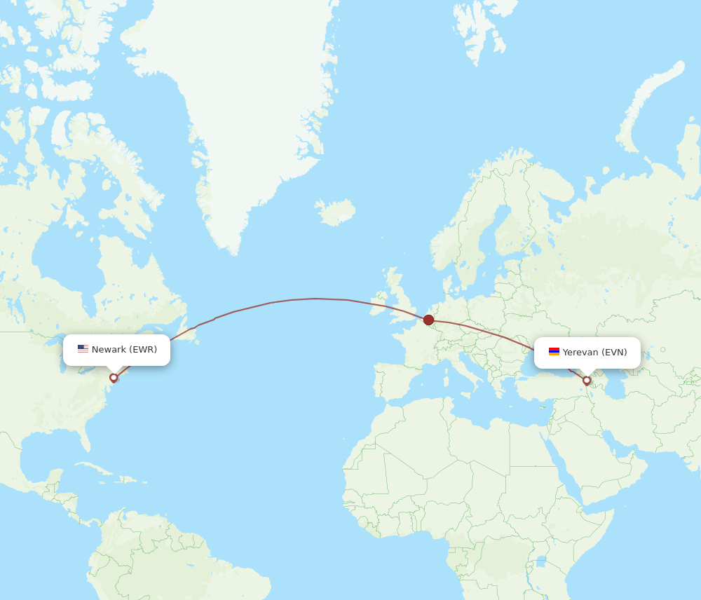 EWR-EVN flight routes