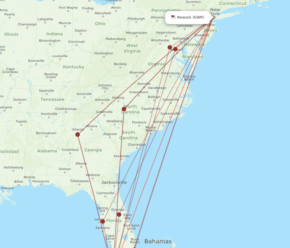 EWR-EYW flight routes