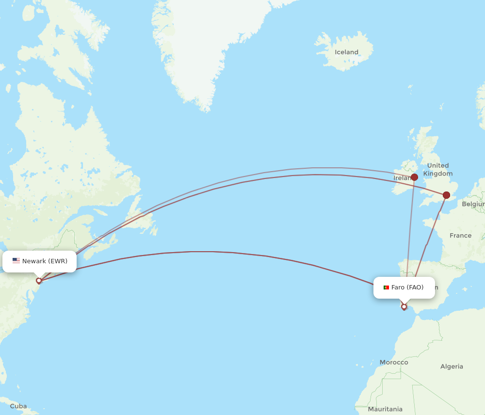 EWR to FAO flights and routes map