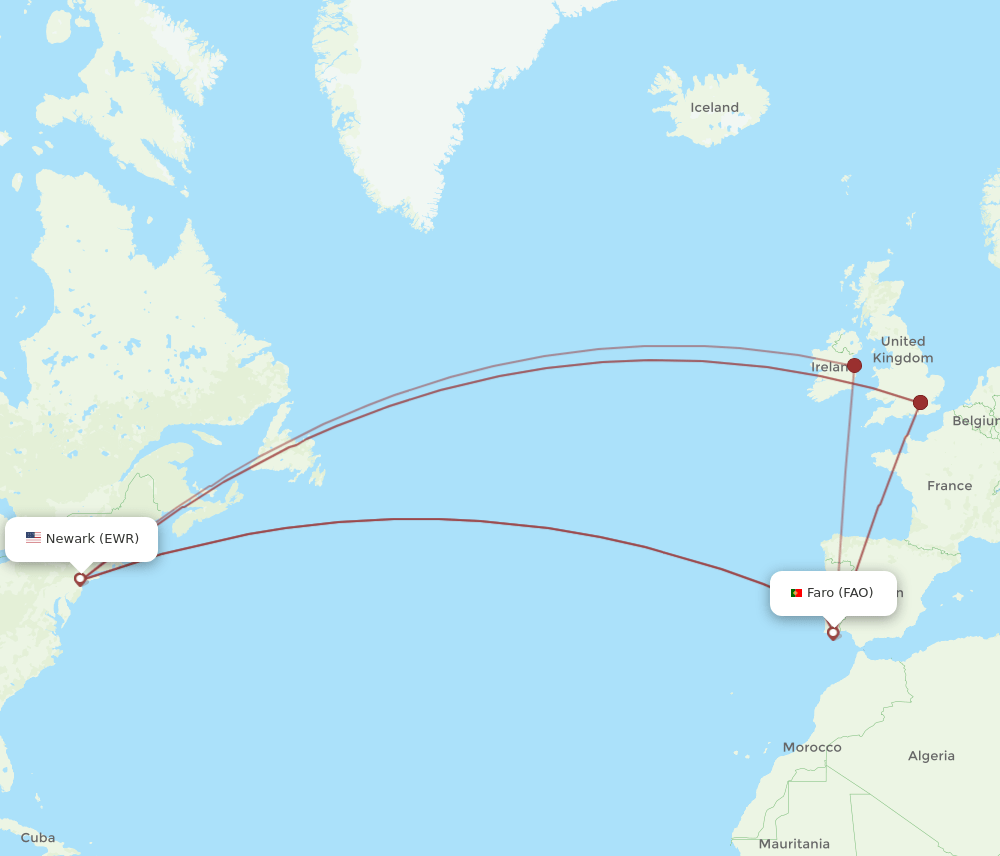 EWR-FAO flight routes