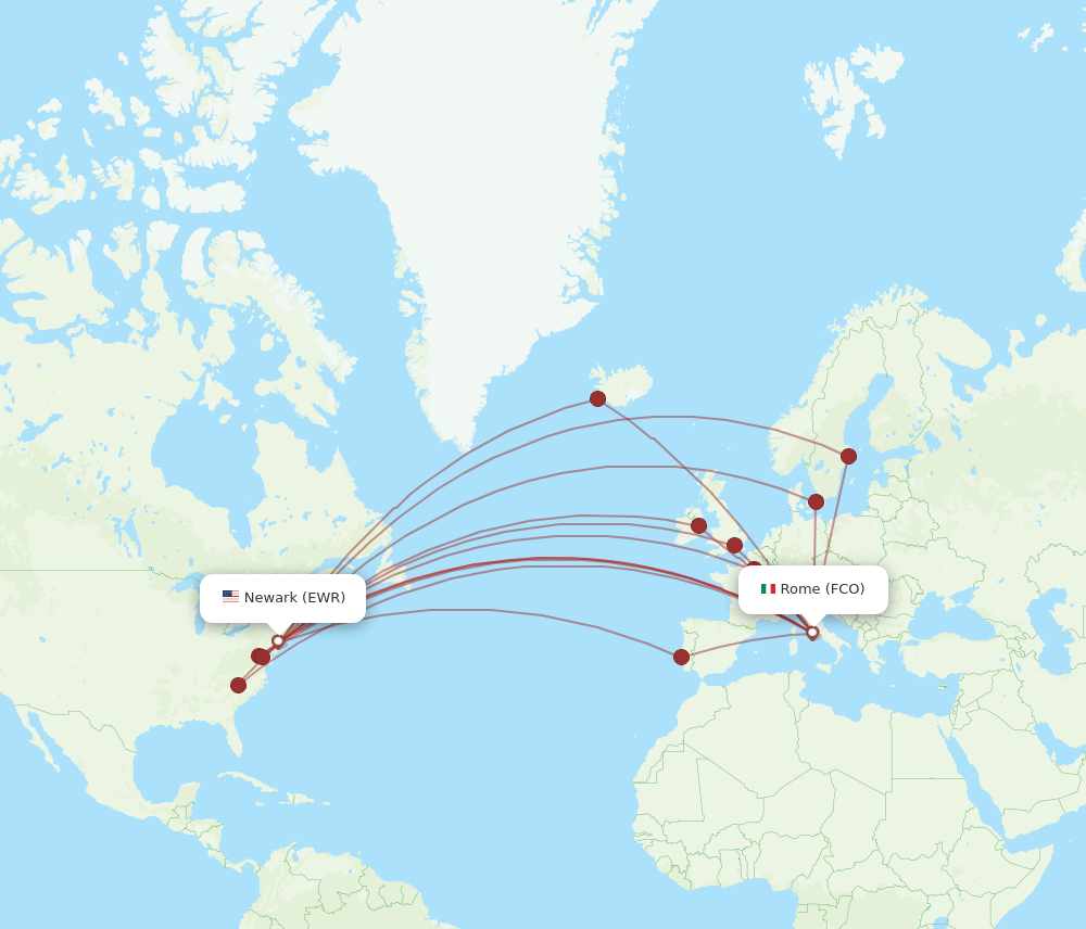 EWR to FCO flights and routes map