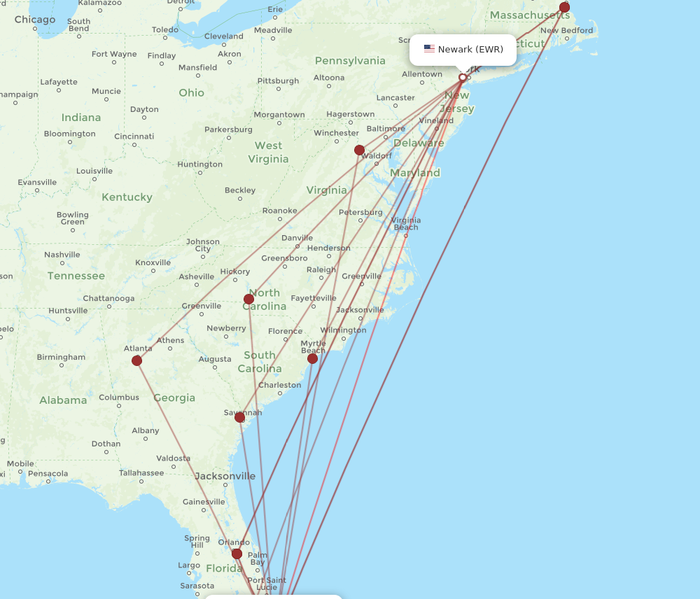 New York - Fort Lauderdale route map and flight paths