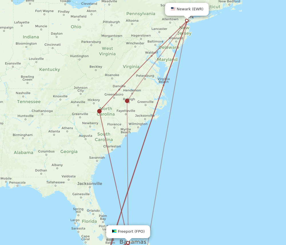 EWR to FPO flights and routes map