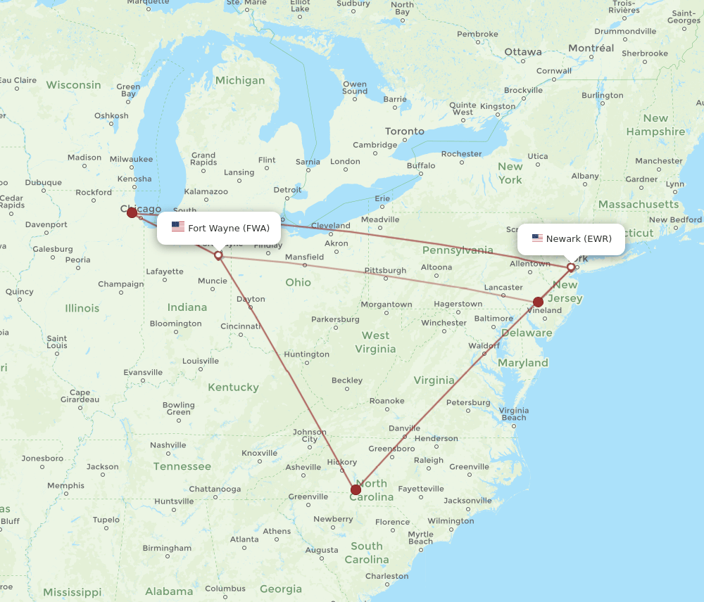 EWR-FWA flight routes