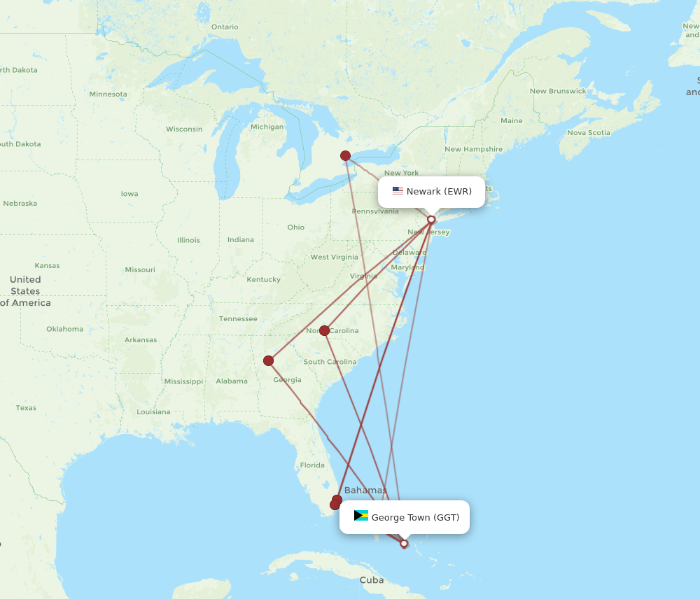 EWR-GGT flight routes