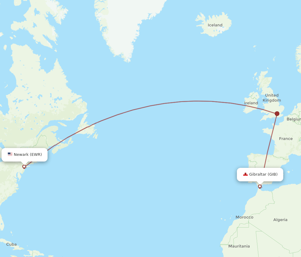 EWR-GIB flight routes