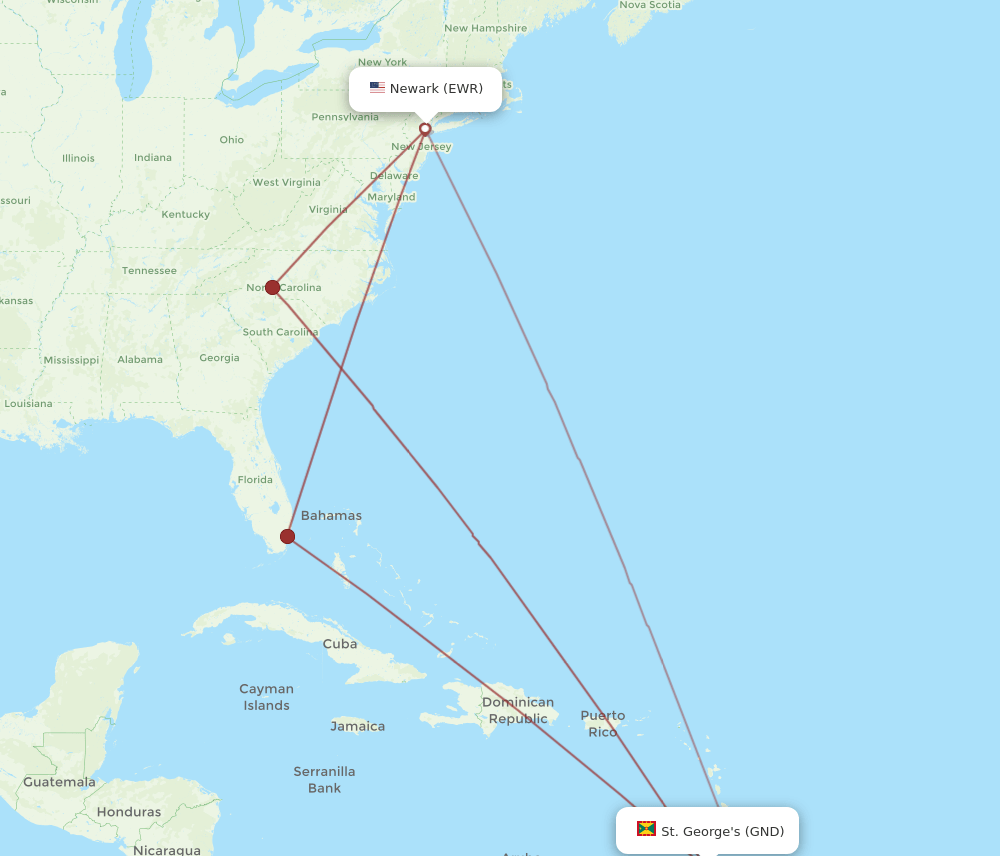 EWR-GND flight routes
