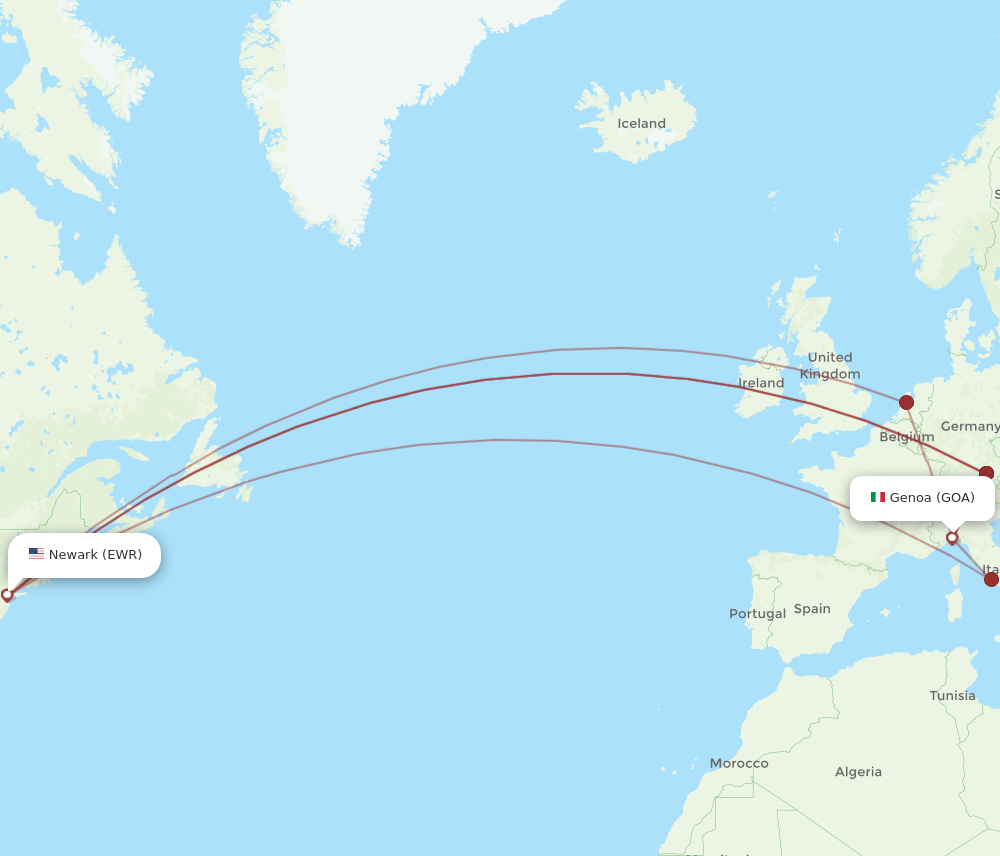 EWR-GOA flight routes