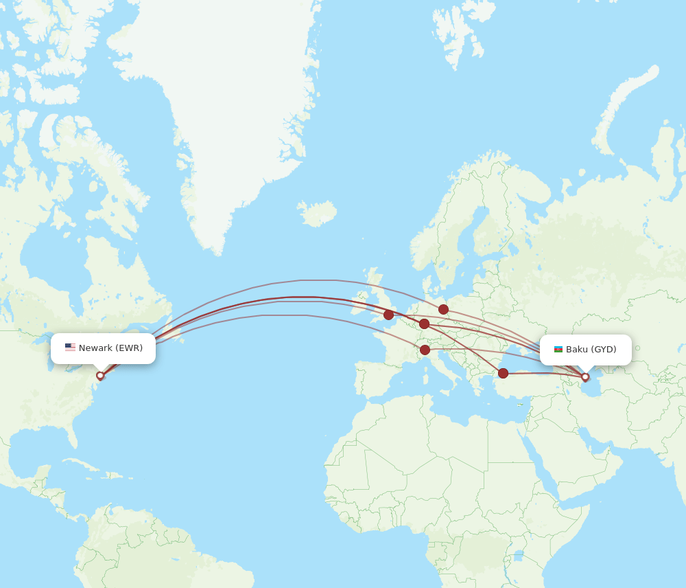 EWR-GYD flight routes