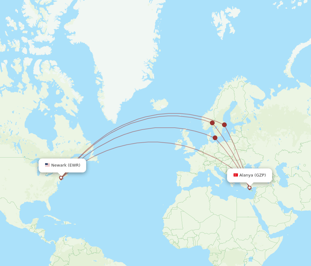 EWR-GZP flight routes