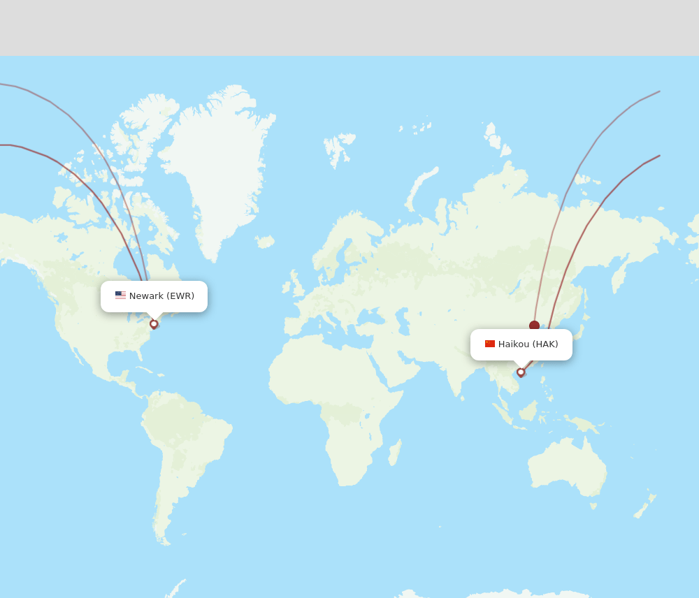 New York - Haikou route map and flight paths