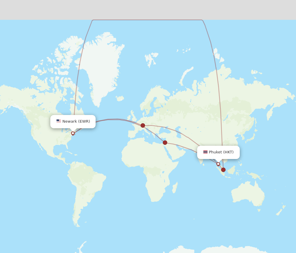 EWR-HKT flight routes