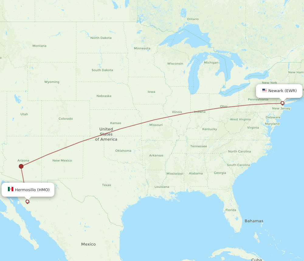 EWR-HMO flight routes