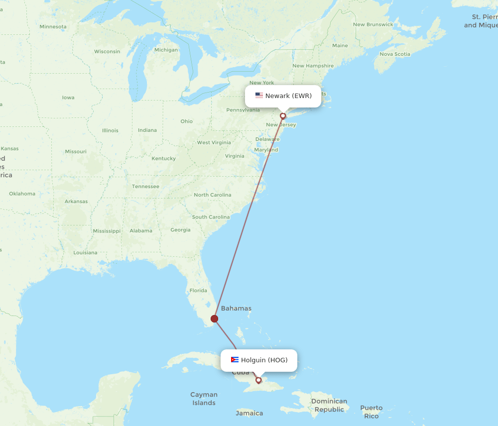 EWR-HOG flight routes