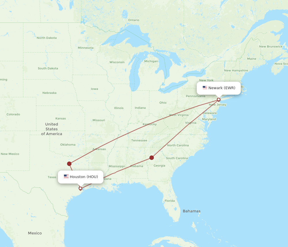 EWR to HOU flights and routes map