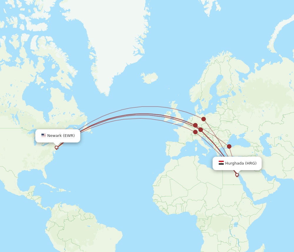 EWR-HRG flight routes