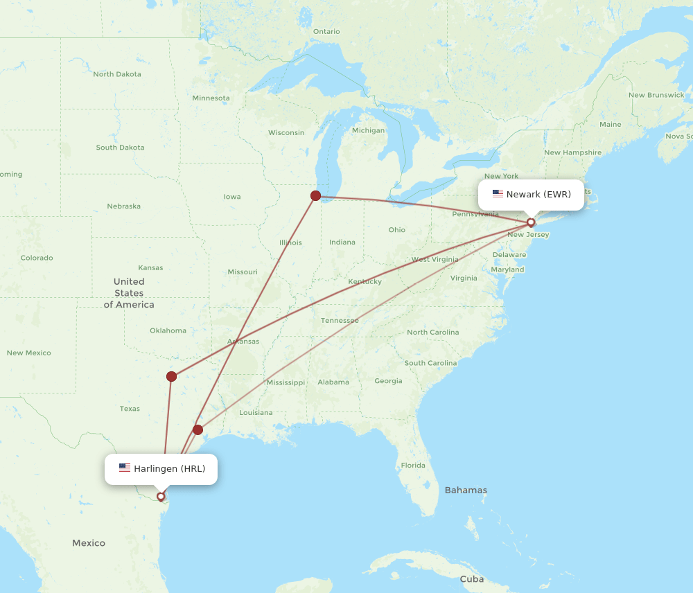 EWR-HRL flight routes
