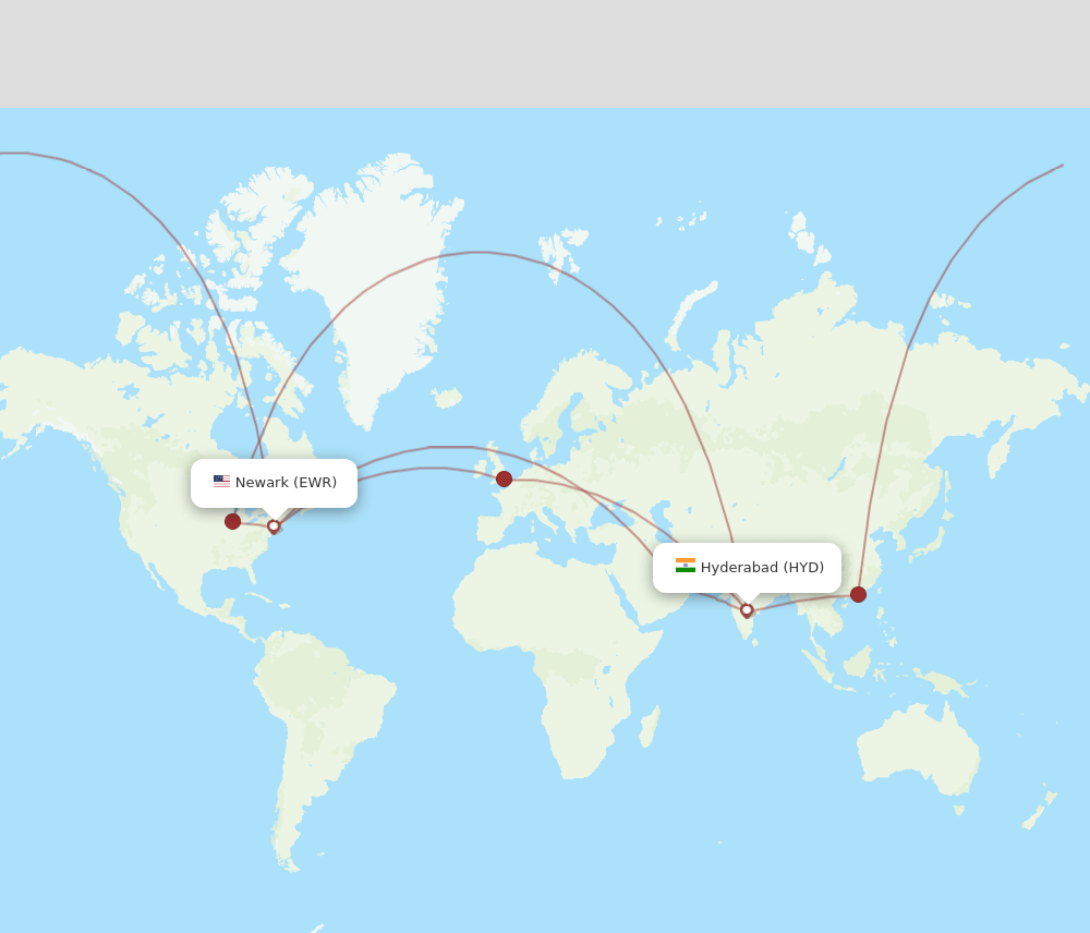 EWR-HYD flight routes