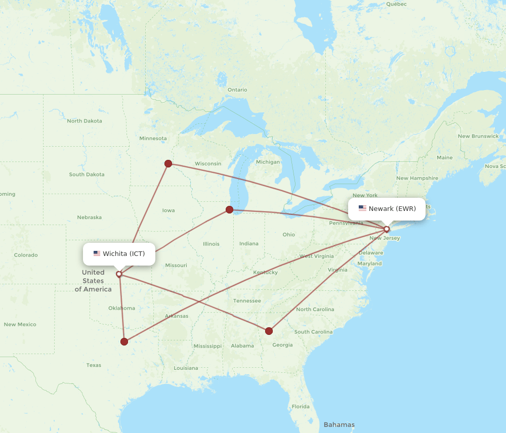 EWR-ICT flight routes