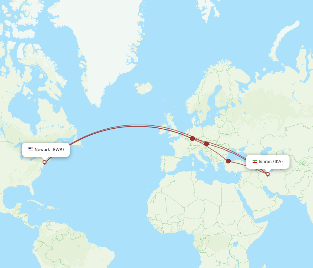 EWR-IKA flight routes