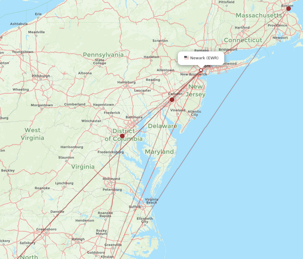 EWR-ILM flight routes