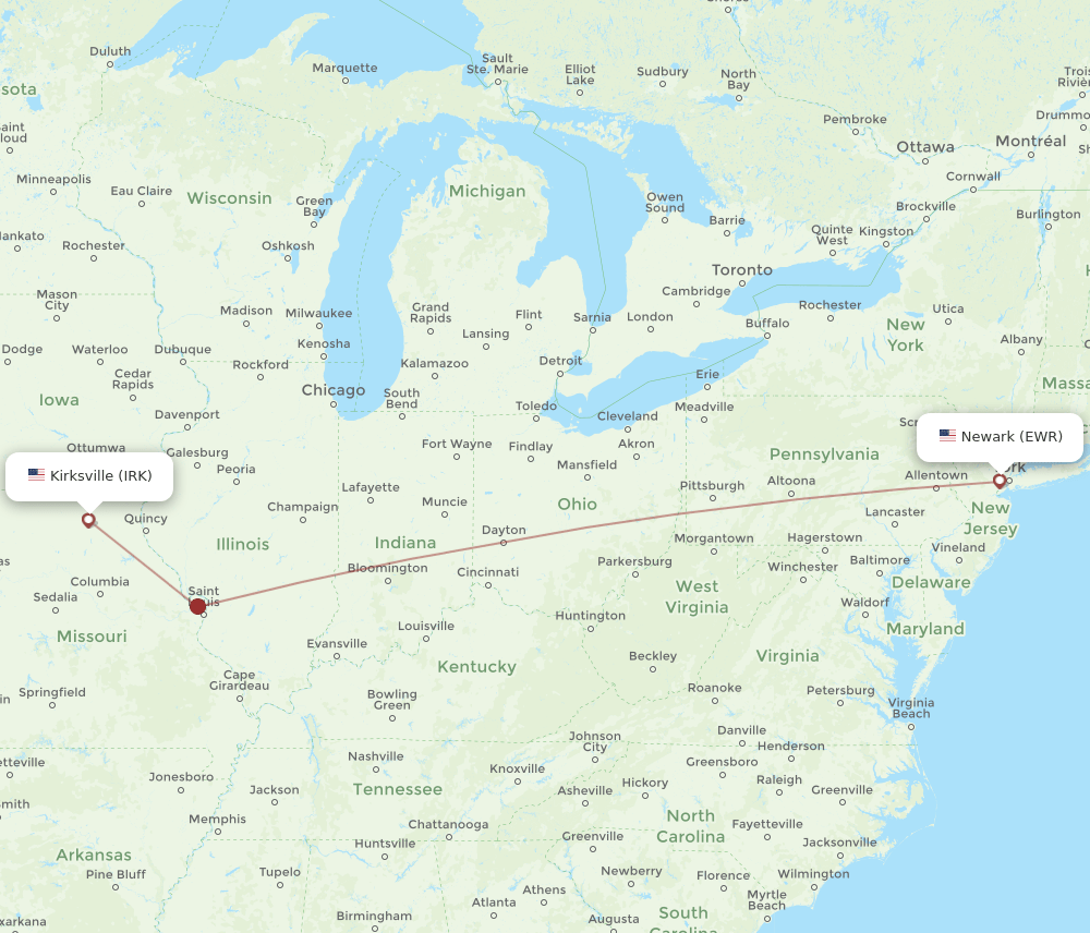 EWR-IRK flight routes