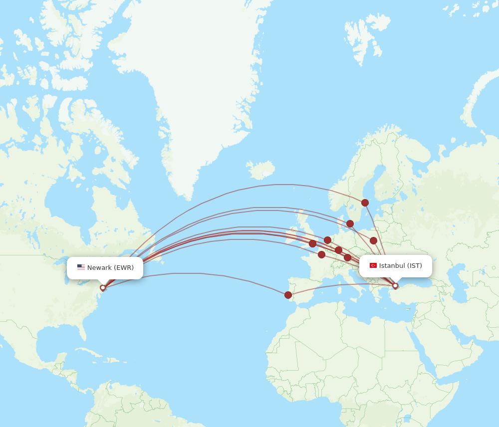 EWR-IST flight routes