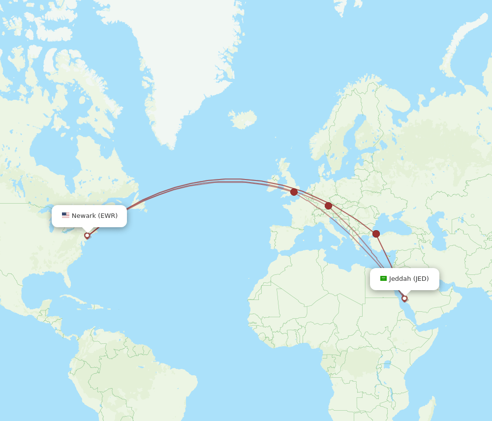EWR-JED flight routes
