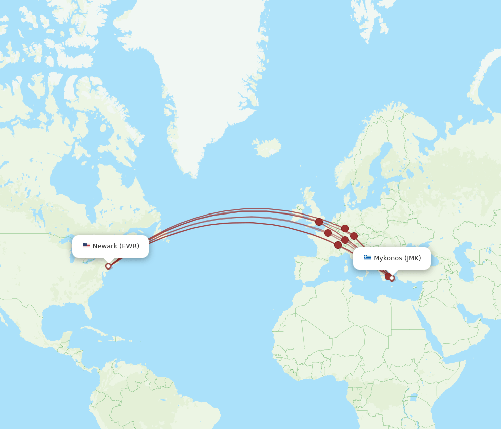 EWR-JMK flight routes