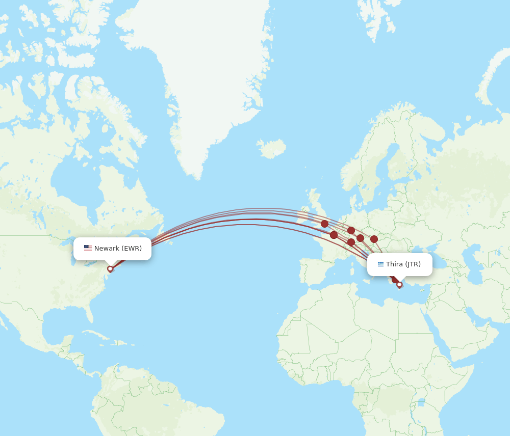 EWR-JTR flight routes