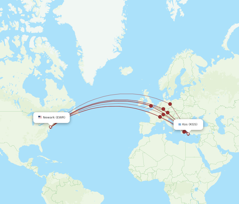 EWR-KGS flight routes