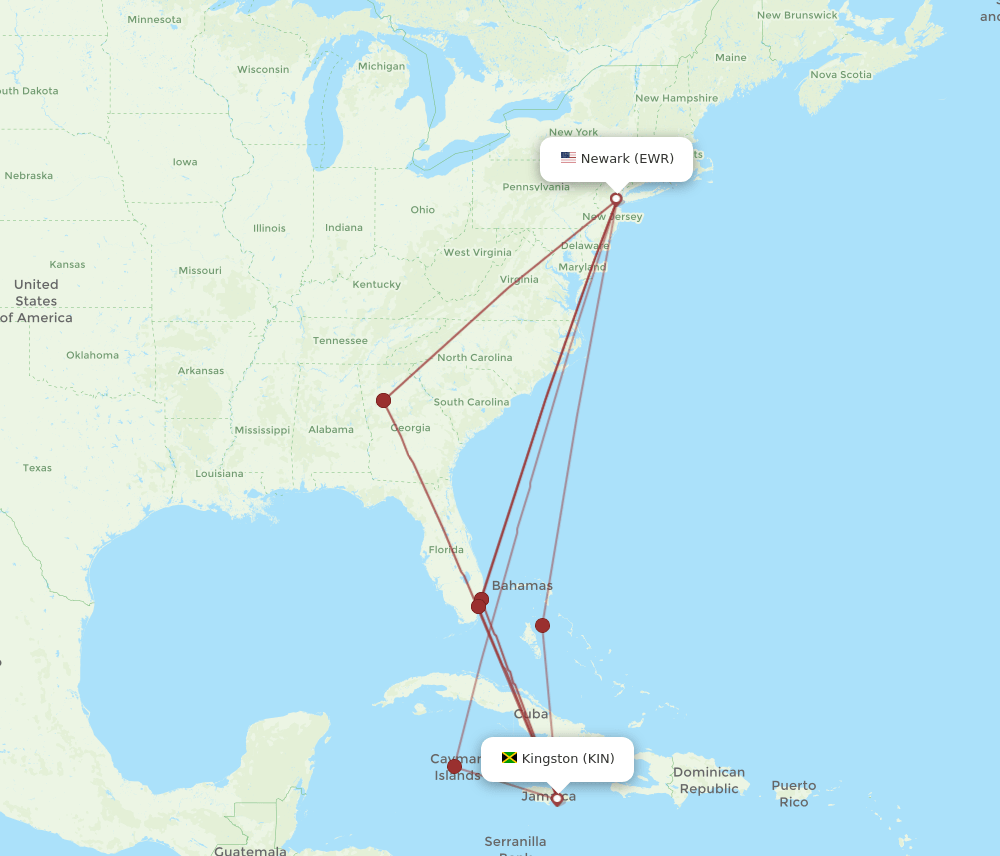 EWR-KIN flight routes