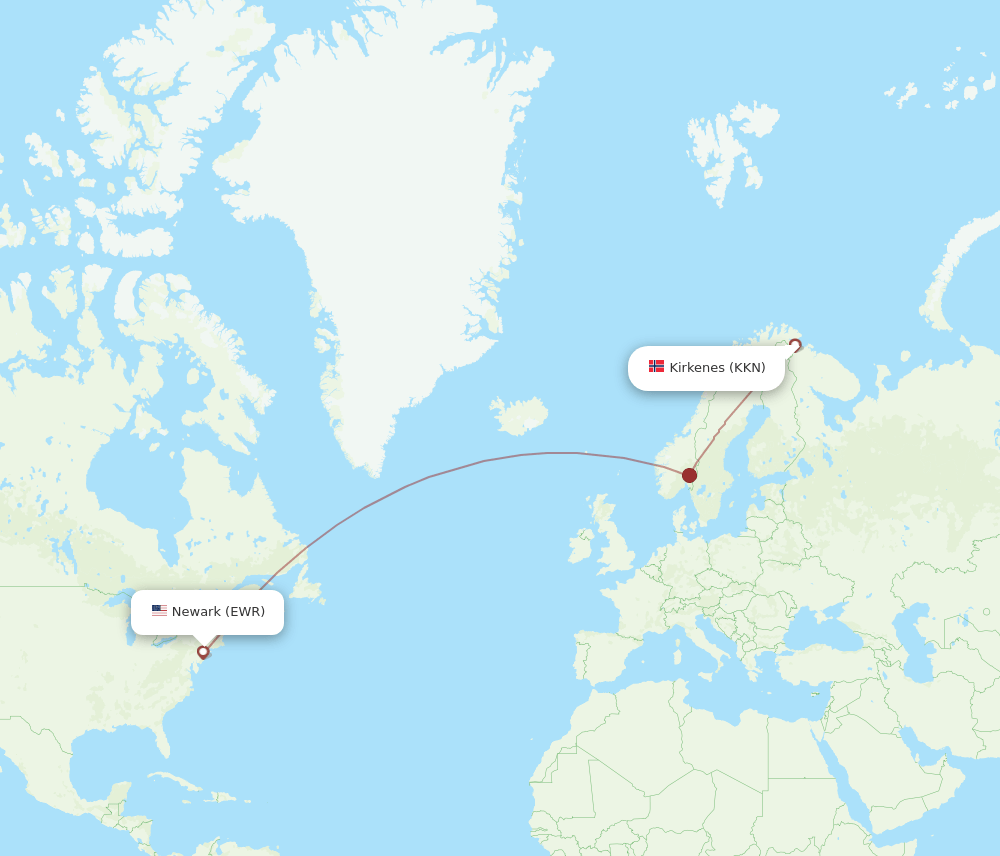Kirkenes - New York route map and flight paths