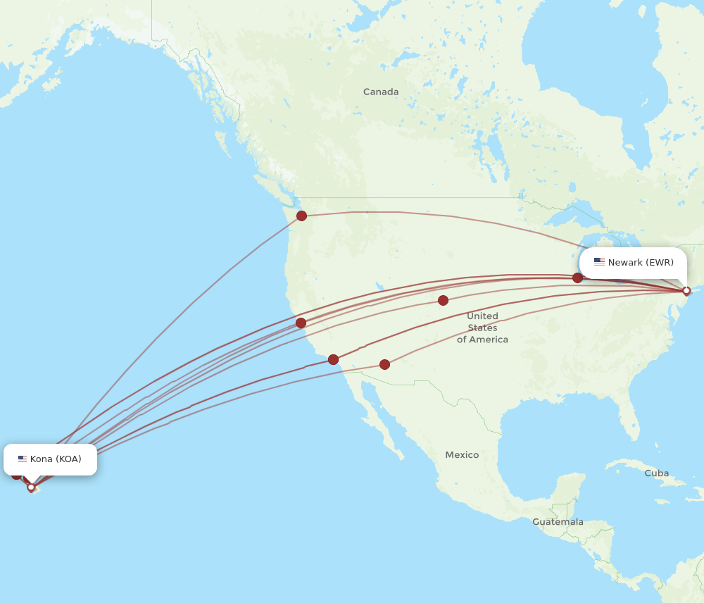 EWR-KOA flight routes