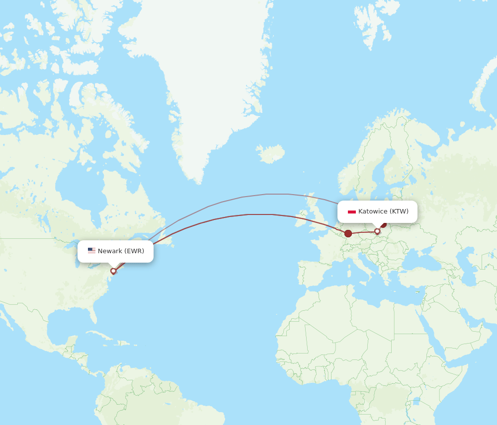 EWR-KTW flight routes