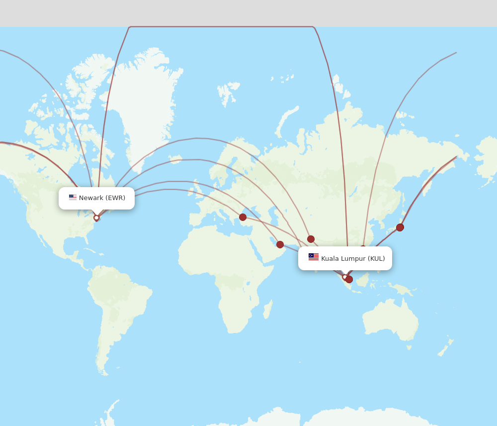 EWR to KUL flights and routes map