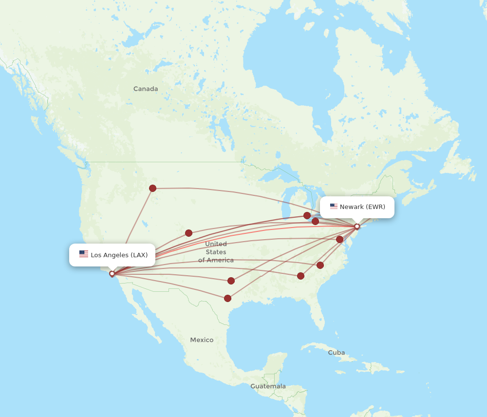 EWR to LAX flights and routes map