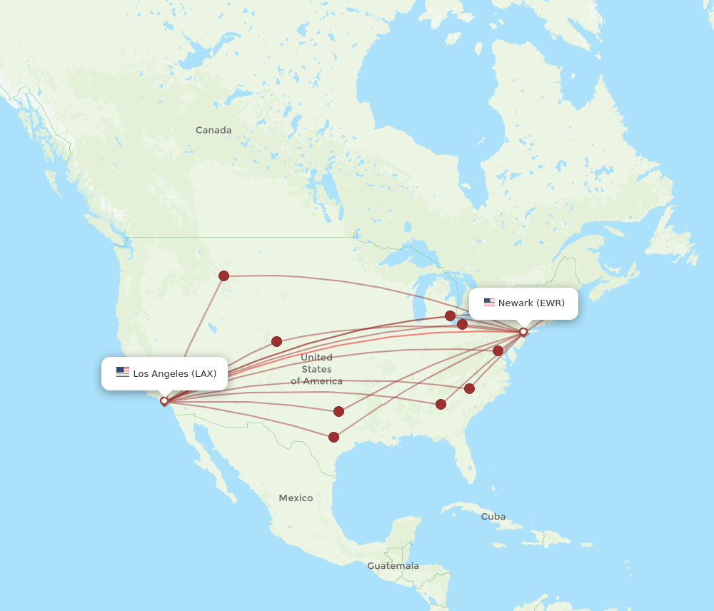 EWR-LAX flight routes