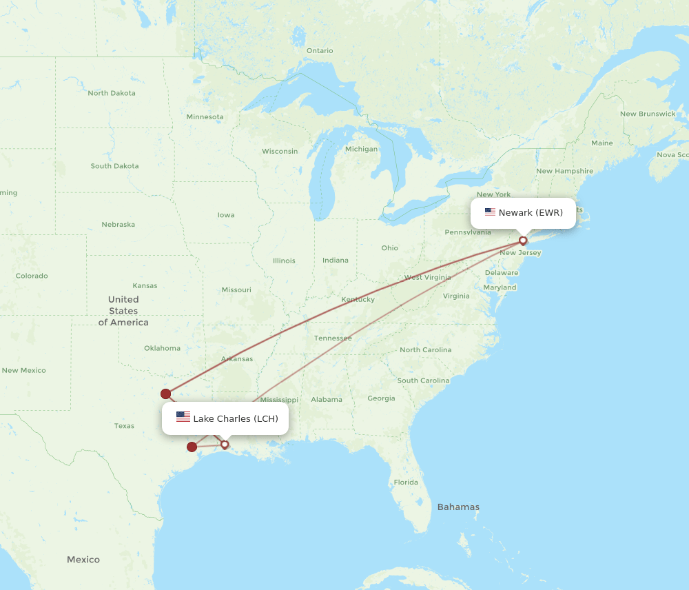 EWR-LCH flight routes
