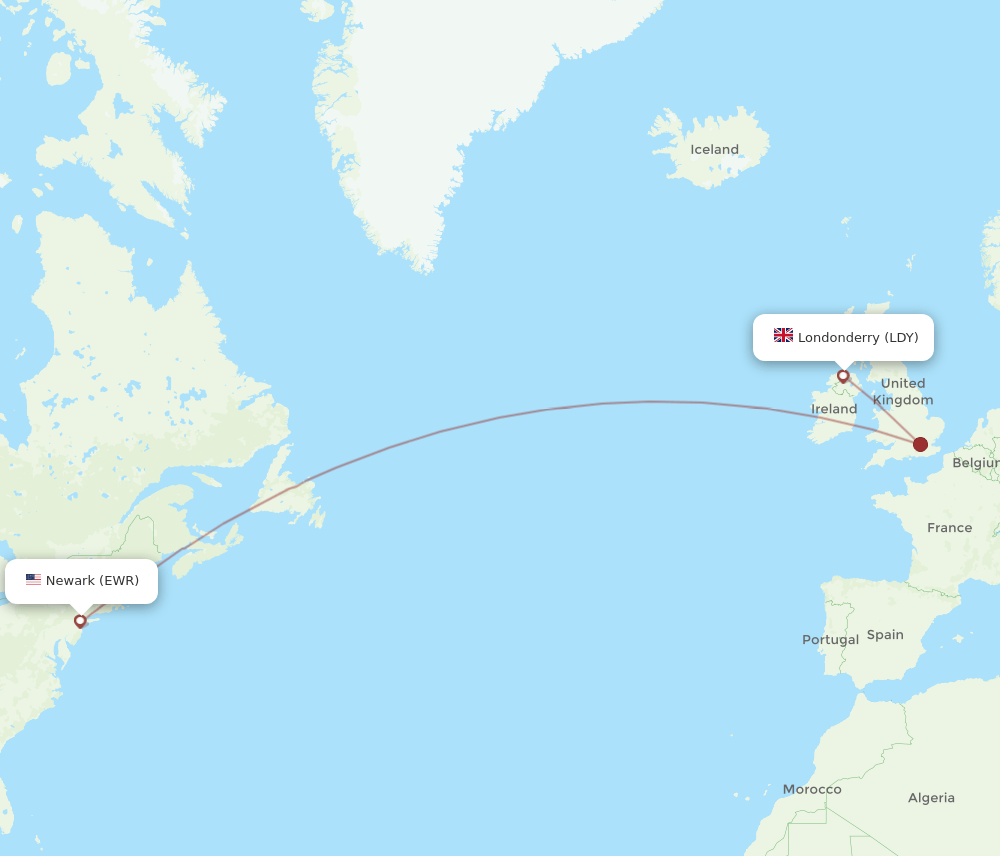 EWR-LDY flight routes