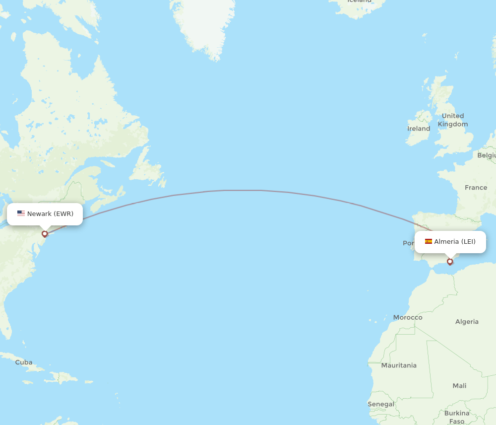 EWR-LEI flight routes