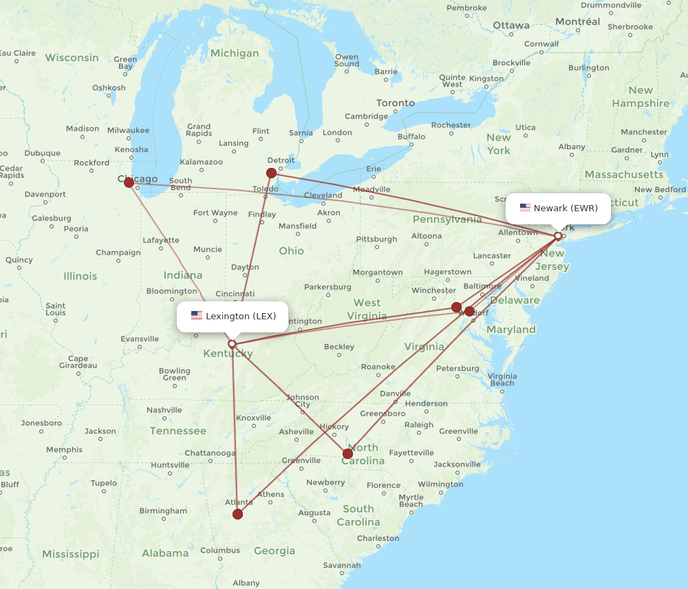 EWR-LEX flight routes