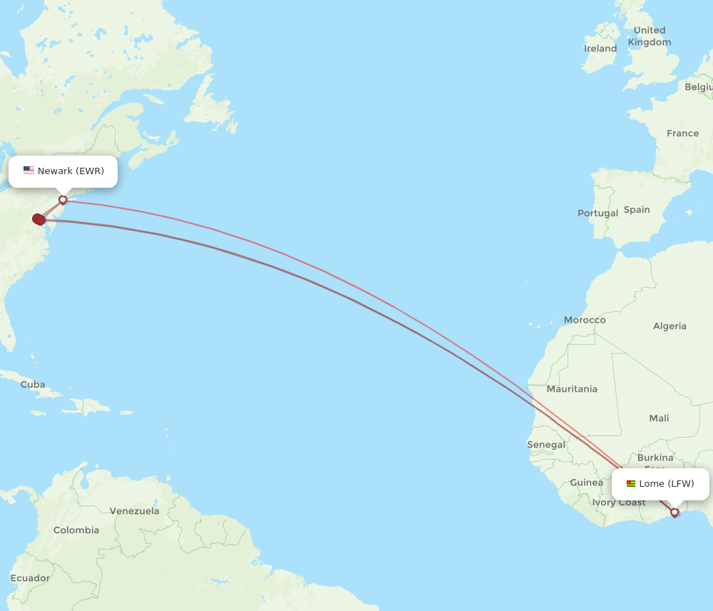 EWR-LFW flight routes