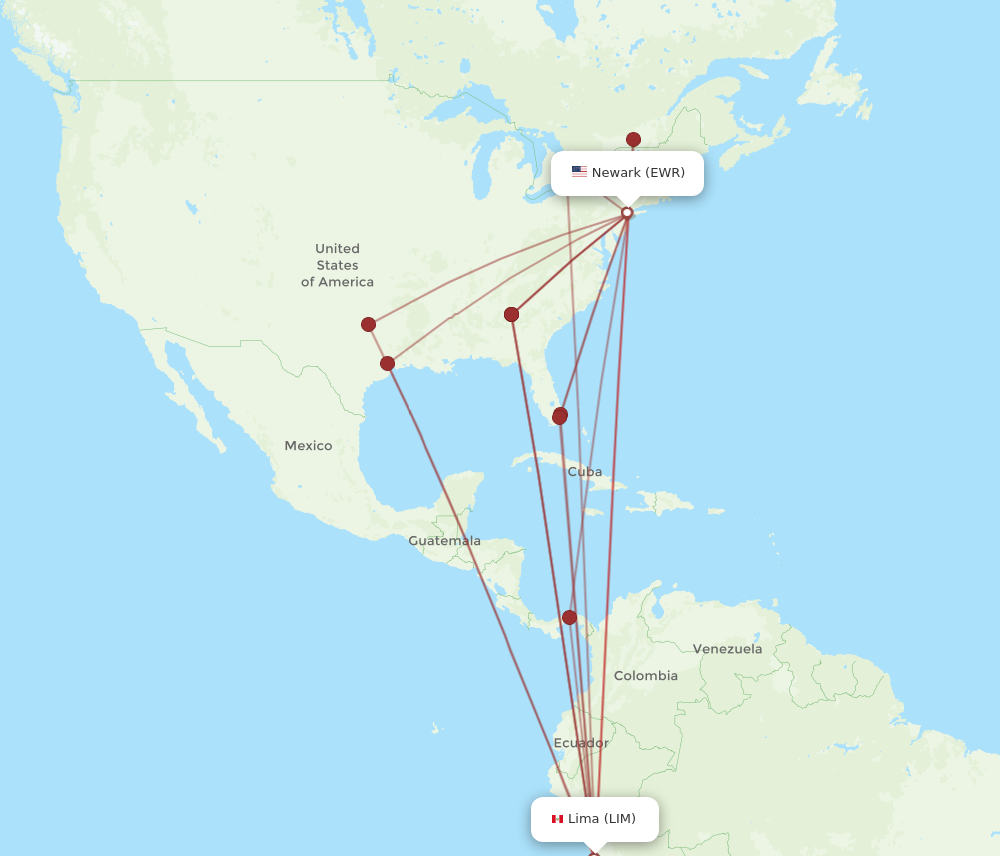 EWR to LIM flights and routes map