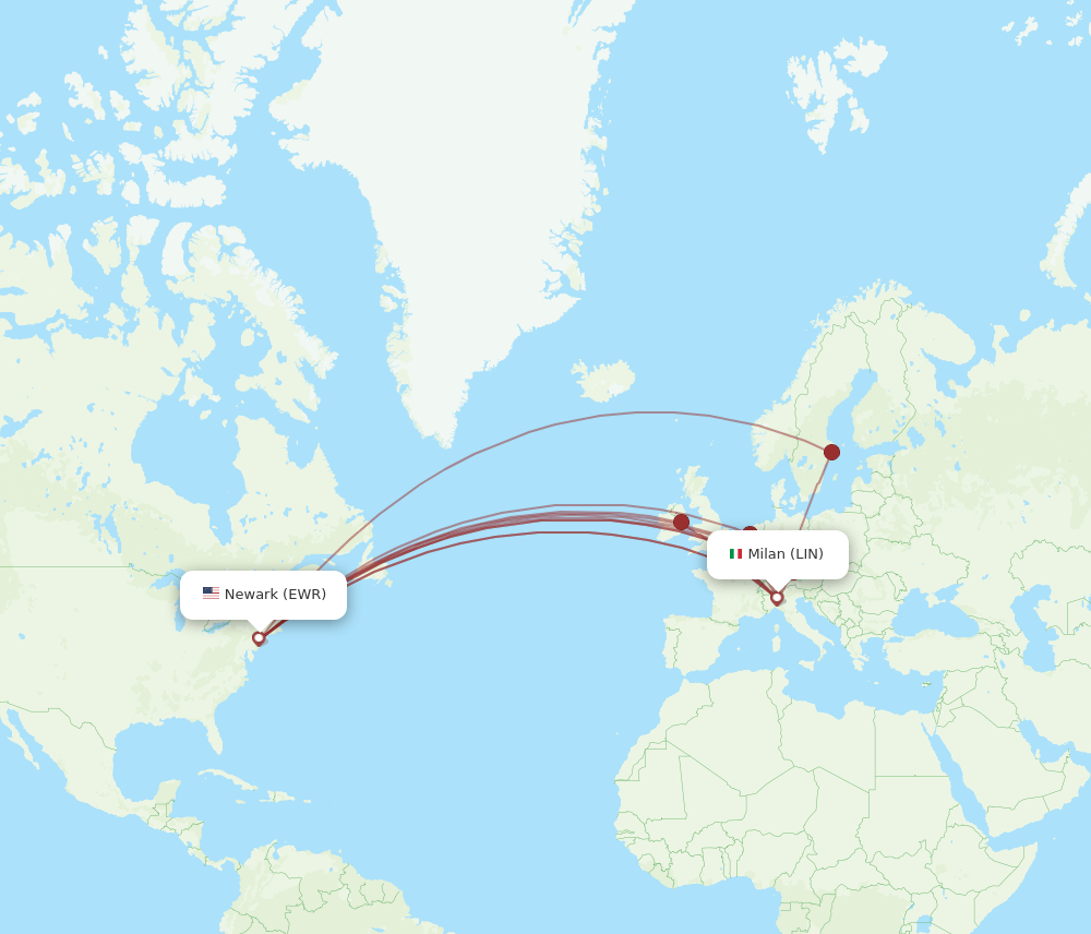 EWR to LIN flights and routes map