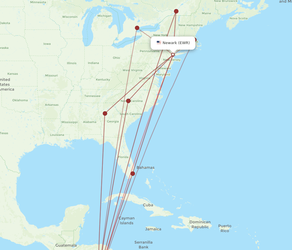 EWR-LIR flight routes