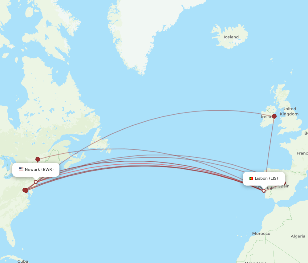 EWR-LIS flight routes