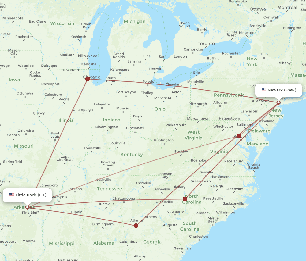 EWR-LIT flight routes